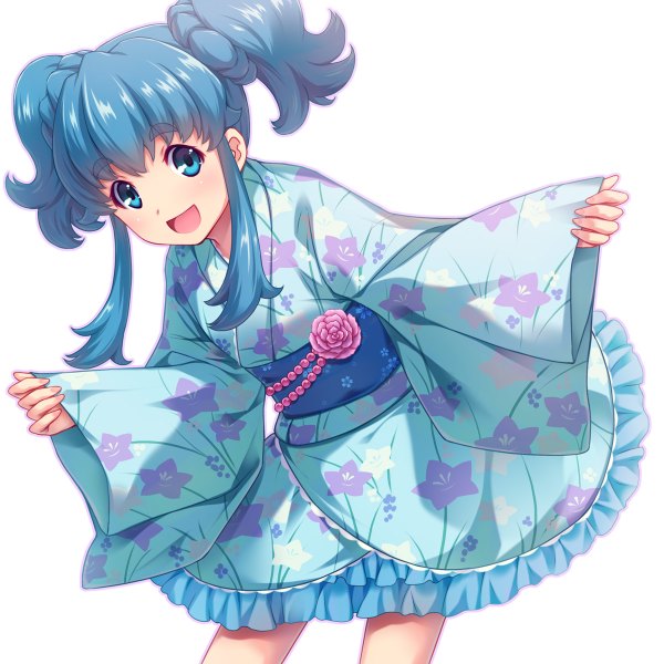 Anime picture 1200x1200 with precure happinesscharge precure! toei animation shirayuki hime sayousuke single long hair looking at viewer open mouth blue eyes white background twintails blue hair traditional clothes japanese clothes lolita fashion wa lolita girl kimono obi