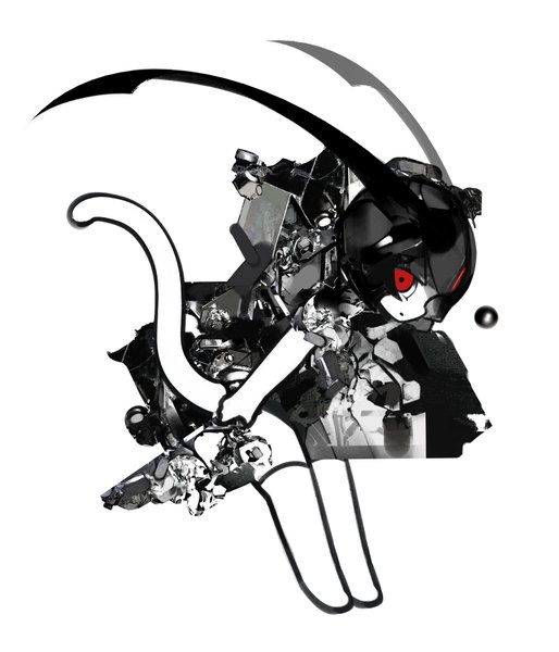 Anime picture 3000x3500 with original nedlog single tall image highres red eyes tail monochrome mecha musume girl helmet