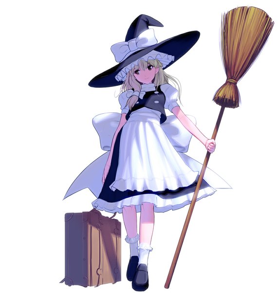 Anime picture 952x1000 with touhou kirisame marisa masao single long hair tall image simple background blonde hair white background brown eyes looking away braid (braids) single braid witch girl dress skirt bow hair bow hat