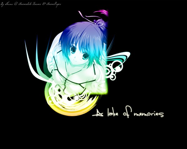 Anime picture 1280x1024 with memories off purple hair ponytail black background girl