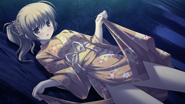 Anime picture 1920x1080 with with ribbon makiya sumika highres brown hair wide image brown eyes game cg japanese clothes girl kimono