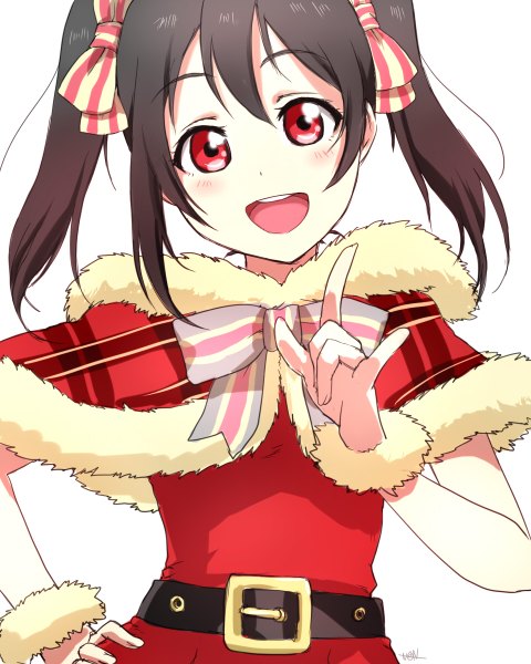 Anime picture 960x1200 with love live! school idol project sunrise (studio) love live! yazawa nico non (nonzile) single tall image blush short hair black hair simple background smile red eyes white background twintails short twintails mmm girl bow hair bow