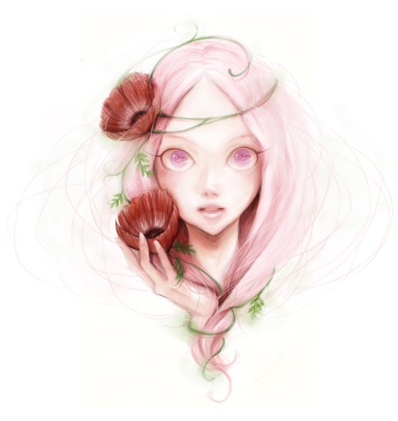 Anime picture 1700x1799 with eureka seven studio bones anemone single long hair tall image highres simple background white background pink hair pink eyes hair flower girl hair ornament flower (flowers) anemone (flower)