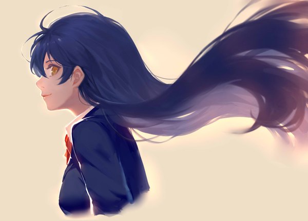 Anime picture 1646x1184 with love live! school idol project sunrise (studio) love live! sonoda umi sola7764 single long hair looking at viewer simple background smile yellow eyes blue hair profile wind portrait girl uniform school uniform