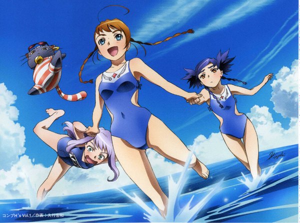 Anime picture 2854x2128 with mai-otome sunrise (studio) arika yumemiya nina wong mashiro blan de windbloom mikoto highres swimsuit
