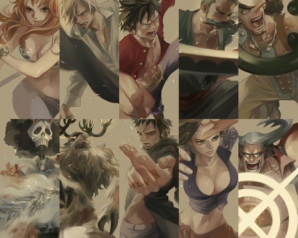 Anime picture 1000x800 with one piece toei animation nami (one piece) monkey d. luffy nico robin roronoa zoro sanji tony tony chopper usopp trafalgar law franky brook (one piece) koga long hair short hair open mouth black hair blonde hair multiple girls holding