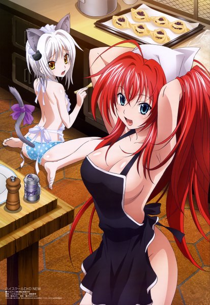 Anime picture 4087x5931 with highschool dxd megami magazine rias gremory toujou koneko tagme (artist) long hair tall image blush highres short hair breasts open mouth blue eyes light erotic large breasts multiple girls brown eyes animal ears absurdres white hair