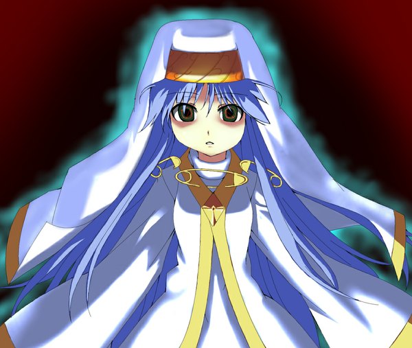 Anime picture 1040x880 with to aru majutsu no index j.c. staff index grune long hair blue hair glowing red background nun girl