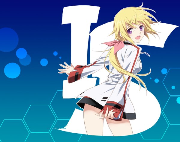 Anime picture 1400x1110 with infinite stratos 8bit charles dunois agahari long hair open mouth blonde hair purple eyes girl
