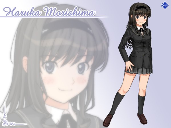 Anime picture 1600x1200 with amagami morishima haruka black hair black eyes zoom layer girl serafuku hairband