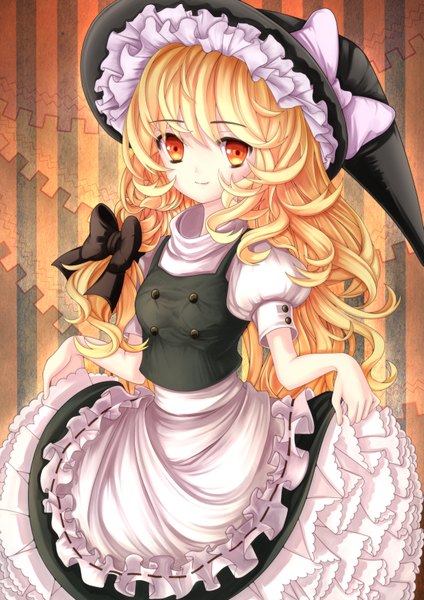 Anime picture 1240x1754 with touhou kirisame marisa furim long hair tall image looking at viewer blonde hair orange eyes girl dress skirt bow witch hat skirt set