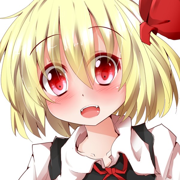 Anime picture 2000x2000 with touhou rumia hiro (pqtks113) blush highres short hair open mouth blonde hair red eyes teeth fang (fangs) girl