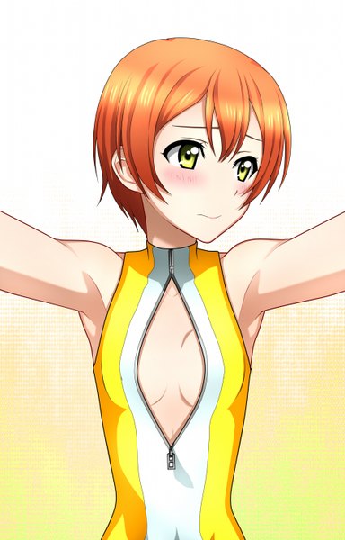 Anime picture 929x1450 with love live! school idol project sunrise (studio) love live! hoshizora rin kenken single tall image looking at viewer blush short hair breasts light erotic green eyes orange hair flat chest girl