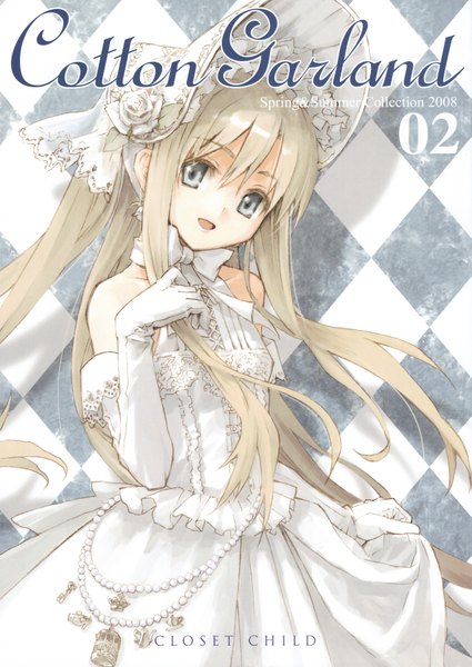 Anime picture 2558x3610 with original konoe ototsugu closet child single long hair tall image highres open mouth blonde hair bare shoulders holding scan shadow grey eyes sleeveless happy halterneck lolita fashion checkered background gothic