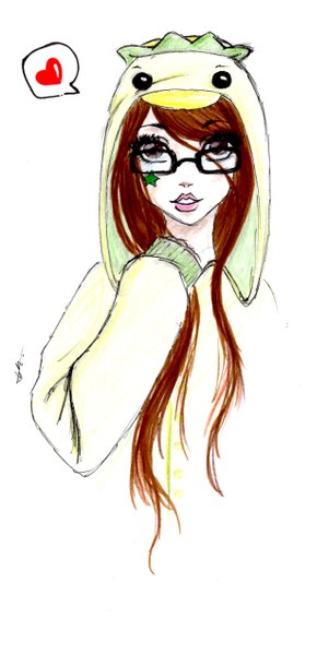 Anime picture 1276x2544 with original miss killjoy single long hair tall image simple background brown hair white background brown eyes light smile lips lipstick girl glasses heart star (symbol) hood suit speech bubble