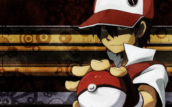 Anime picture 1440x900 with pokemon nintendo red (pokemon) red eyes wide image boy hat ball baseball cap pokeball