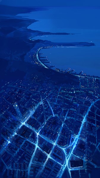 Anime picture 540x960 with kiki's delivery service studio ghibli seo tatsuya tall image from above night city cityscape no people expressionless city lights water dock