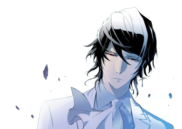 Anime picture 2500x1768 with noblesse cadis etrama di raizel single highres short hair black hair simple background white background wind official art shadow boy earrings shirt cross suit neckerchief