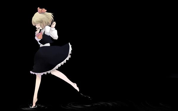 Anime picture 1920x1200 with touhou rumia mikage sekizai highres short hair blonde hair wide image barefoot soles darkness girl skirt hair ornament ribbon (ribbons) hair ribbon water skirt set