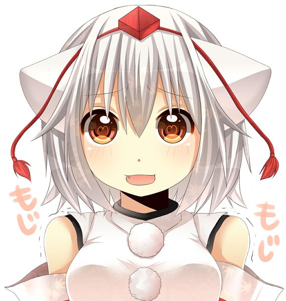 Anime picture 1024x1080 with touhou inubashiri momiji yamasuta single tall image short hair open mouth red eyes animal ears white hair face girl detached sleeves tokin hat