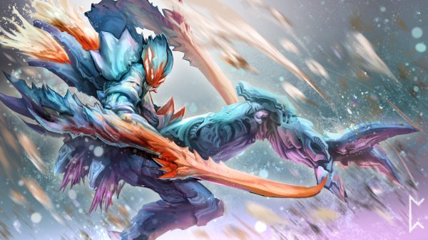 Anime picture 4800x2700 with league of legends kha'zix (league of legends) gevurah-studios (artist) single looking at viewer highres red eyes wide image absurdres monster claws