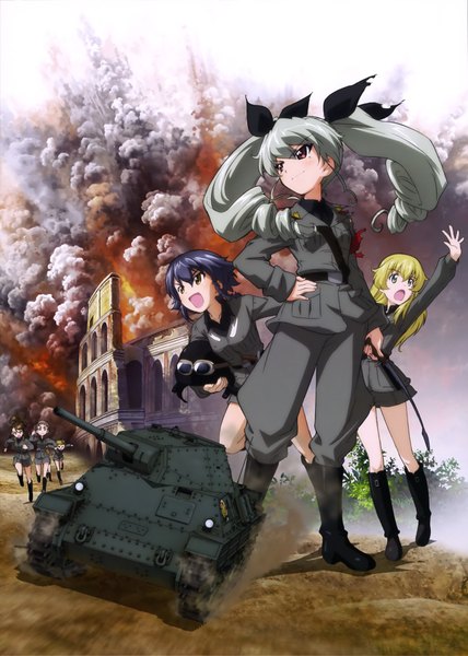 Anime picture 2897x4064 with girls und panzer anchovy (girls und panzer) carpaccio (girls und panzer) pepperoni (girls und panzer) long hair tall image highres short hair open mouth black hair blonde hair red eyes twintails multiple girls grey hair scan official art drill hair 6+ girls 6 girls