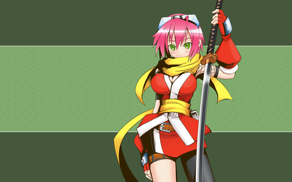 Anime picture 2560x1600 with gouma reifuden izuna izuna (gouma reifuden izuna) highres wide image green background sword