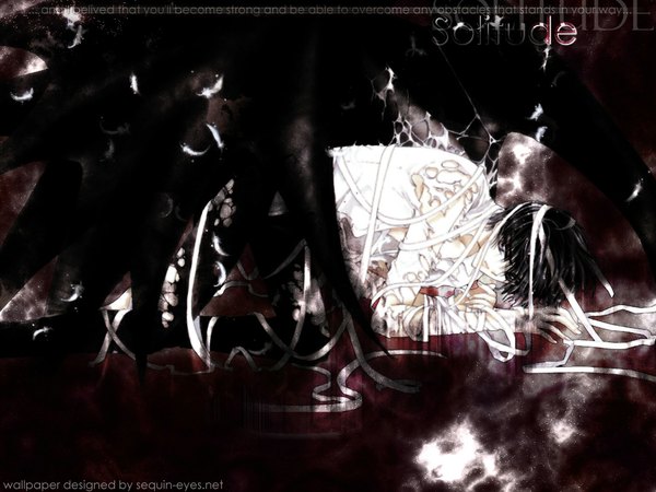 Anime picture 1024x768 with x clamp shirou kamui single fringe short hair black hair signed parted lips inscription grey eyes black wings third-party edit gloom boy wings bandage (bandages)