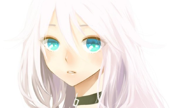 Anime picture 1000x614 with vocaloid ia (vocaloid) single long hair looking at viewer open mouth blue eyes blonde hair wide image white hair girl