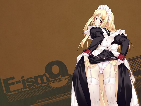 Anime picture 1600x1200 with f-ism murakami suigun light erotic maid underwear panties chain