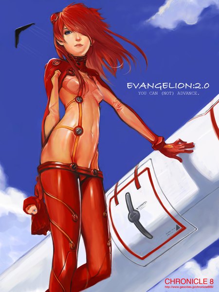 Anime picture 1500x2000 with neon genesis evangelion gainax soryu asuka langley kiyohisa single long hair tall image fringe standing sky red hair hair over one eye girl pilot suit doll (dolls)