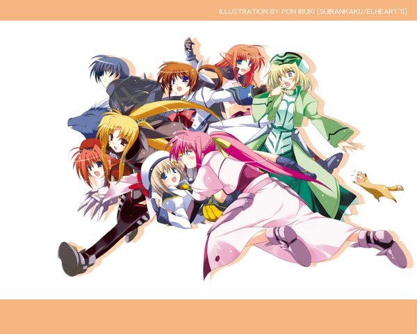 Anime picture 1280x1024 with mahou shoujo lyrical nanoha fate testarossa takamachi nanoha yagami hayate signum vita shamal zafira alph group girl