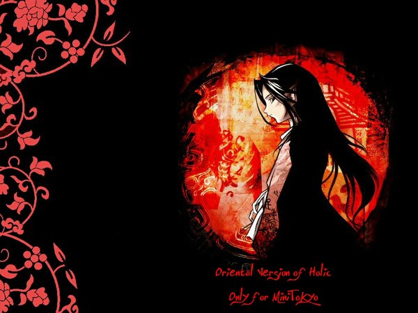 Anime picture 1024x768 with sandara holic single long hair black hair red eyes profile pointy ears black background third-party edit girl