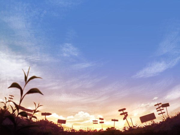 Anime picture 1600x1200 with original juuyonkou sky cloud (clouds) no people landscape plant (plants) traffic sign
