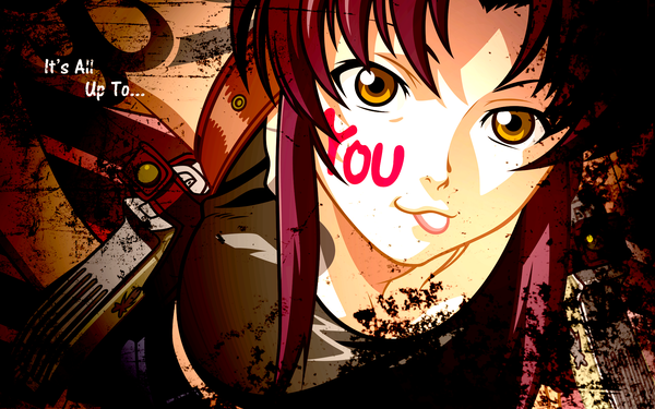 Anime picture 1920x1200 with black lagoon madhouse revy (black lagoon) highres wide image yellow eyes purple hair :p vector girl weapon tongue