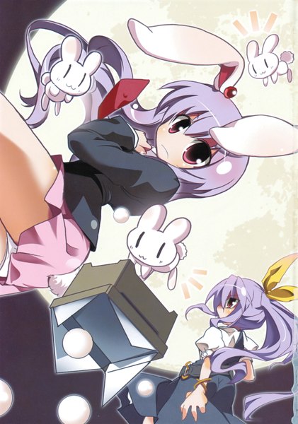 Anime picture 1124x1600 with touhou reisen udongein inaba watatsuki no yorihime inaba tall image purple eyes bunny ears bunny girl bunny tail girl skirt bow bunny