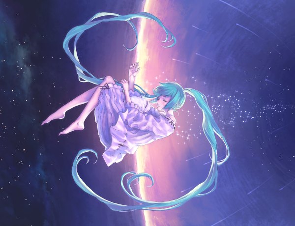 Anime picture 1200x920 with vocaloid hatsune miku long hair twintails space girl cat