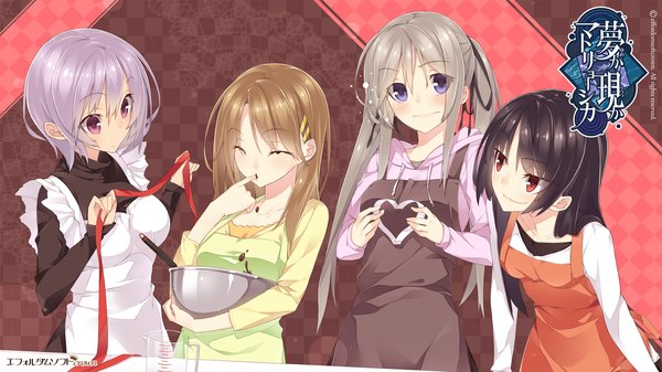 Anime picture 1920x1080 with yume ka utsutsu ka matryoshka mukunoki shiori yagiura nagi houri miyako wadamori isuka senmu long hair blush highres short hair black hair red eyes brown hair wide image purple eyes multiple girls silver hair purple hair eyes closed girl