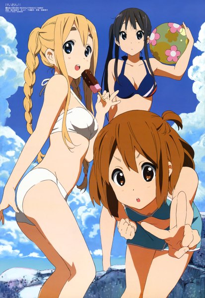 Anime picture 4094x5949 with k-on! kyoto animation megami magazine akiyama mio hirasawa yui kotobuki tsumugi tall image highres twintails multiple girls absurdres official art girl swimsuit food sweets 3 girls ice cream beachball