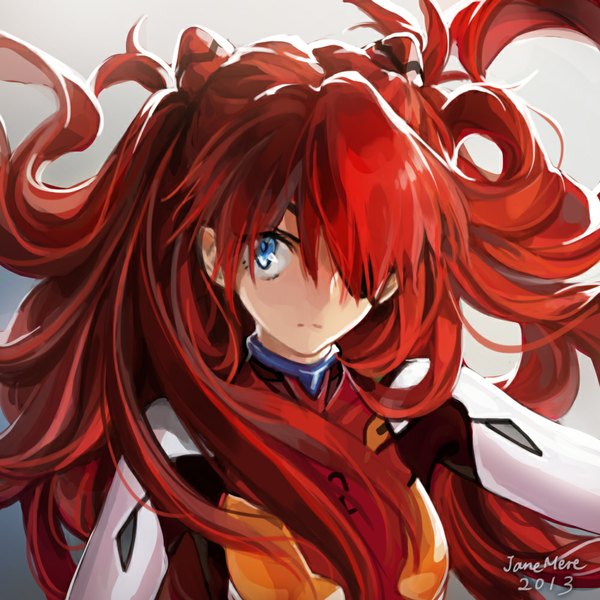 Anime picture 1000x1000 with neon genesis evangelion gainax soryu asuka langley jane mere single long hair blue eyes signed red hair girl bodysuit eyepatch