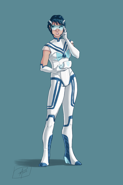 Anime picture 1280x1916 with bishoujo senshi sailor moon toei animation sailor mercury jadenwithwings (artist) single tall image short hair blue eyes simple background blue hair looking away alternate costume looking up girl gloves elbow gloves goggles