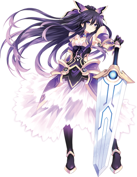 Anime picture 1235x1604 with date a live yatogami tooka tsunako single long hair tall image looking at viewer fringe hair between eyes standing purple eyes holding purple hair full body ponytail multicolored hair floating hair gradient hair transparent background half updo