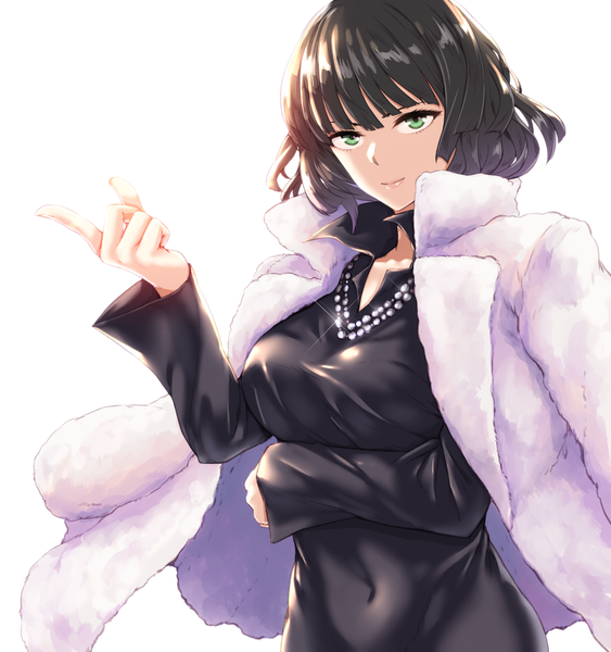 Anime picture 1270x1354 with one-punch man madhouse fubuki (one-punch man) infinote single tall image looking at viewer short hair black hair white background green eyes girl dress beads