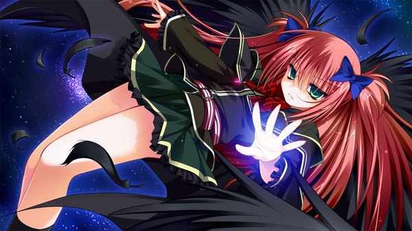 Anime picture 1280x720 with master re:master (game) long hair wide image green eyes game cg red hair girl uniform school uniform wings