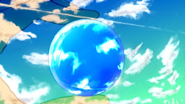 Anime picture 2500x1400 with original mikipruune single highres wide image holding sky cloud (clouds) earth sphere