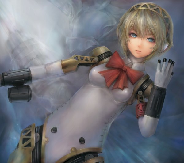 Anime picture 1000x888 with persona 3 persona aegis misshu single short hair blonde hair aqua eyes realistic mechanical parts girl bow android