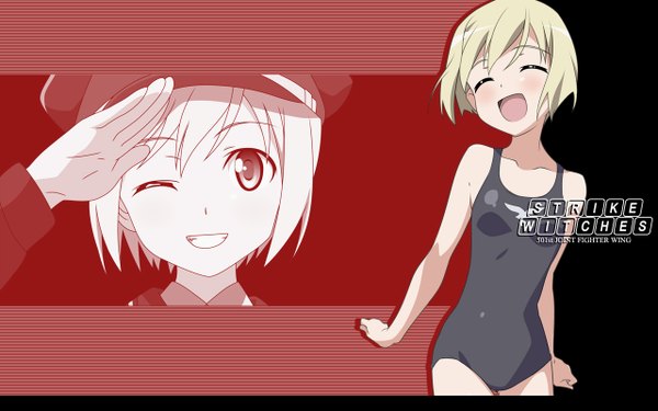 Anime picture 1280x800 with strike witches erica hartmann wide image swimsuit one-piece swimsuit school swimsuit