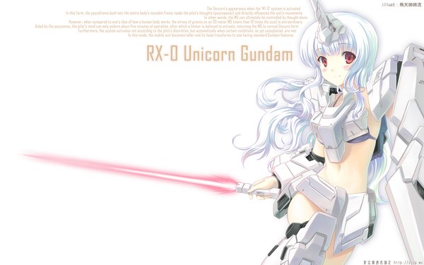 Anime picture 1920x1200 with gundam unicorn long hair blush highres wide image horn (horns) sword