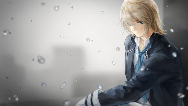 Anime picture 1920x1080 with original jane mere single fringe highres short hair blonde hair wide image hair over one eye boy necktie jacket bubble (bubbles)