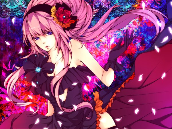 Anime picture 1600x1200 with vocaloid megurine luka pink hair hair flower girl dress hair ornament